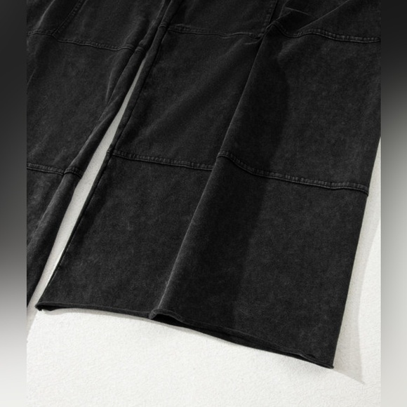 Black Mineral Wash Exposed Seam Wide-Leg Drawstring Pants - Picture 8 of 9